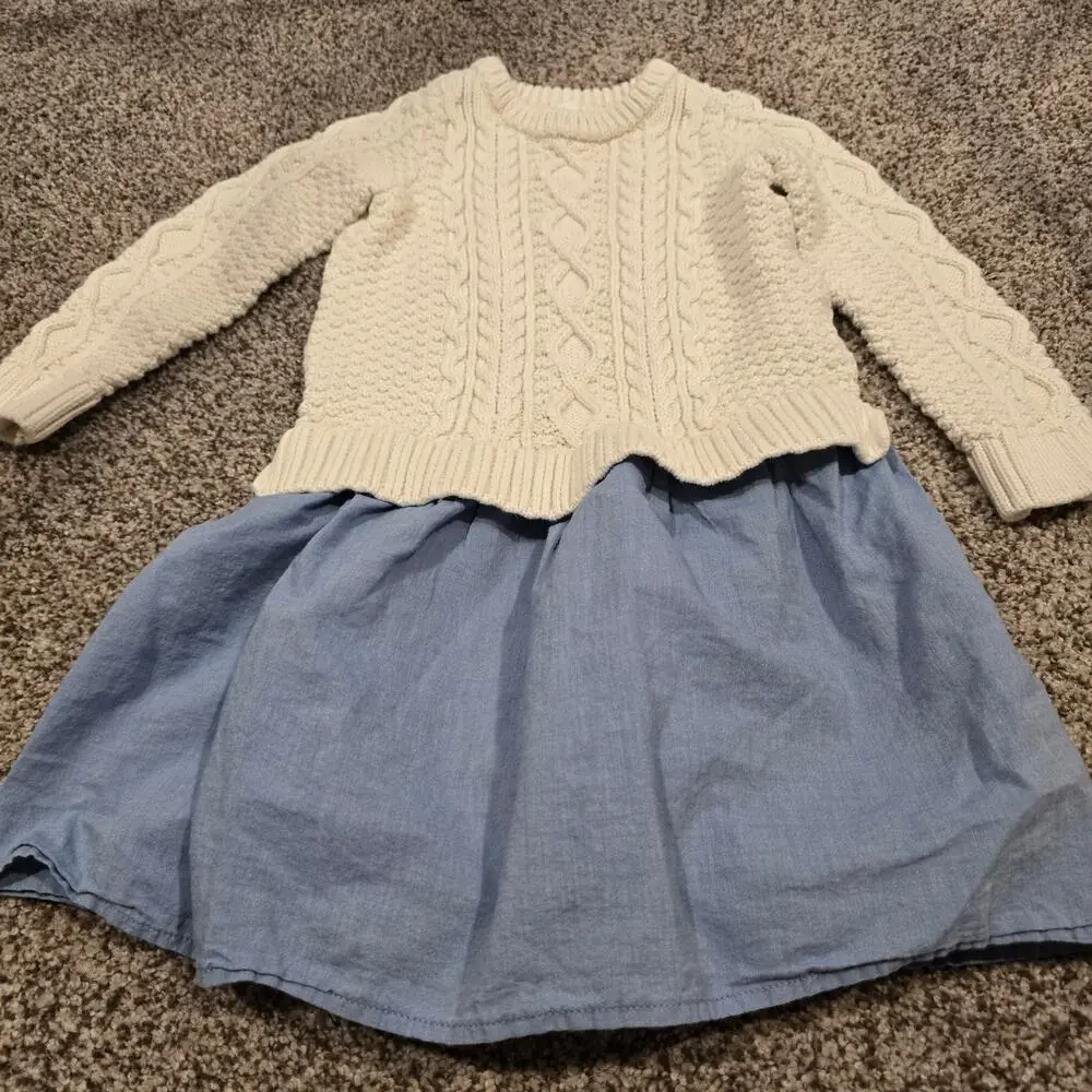 Toddler Girl Baby Gap Sweater Dress Chambray Skirt | Size 5T